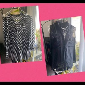 Long sleeve polka dots blouse & sleeveless top